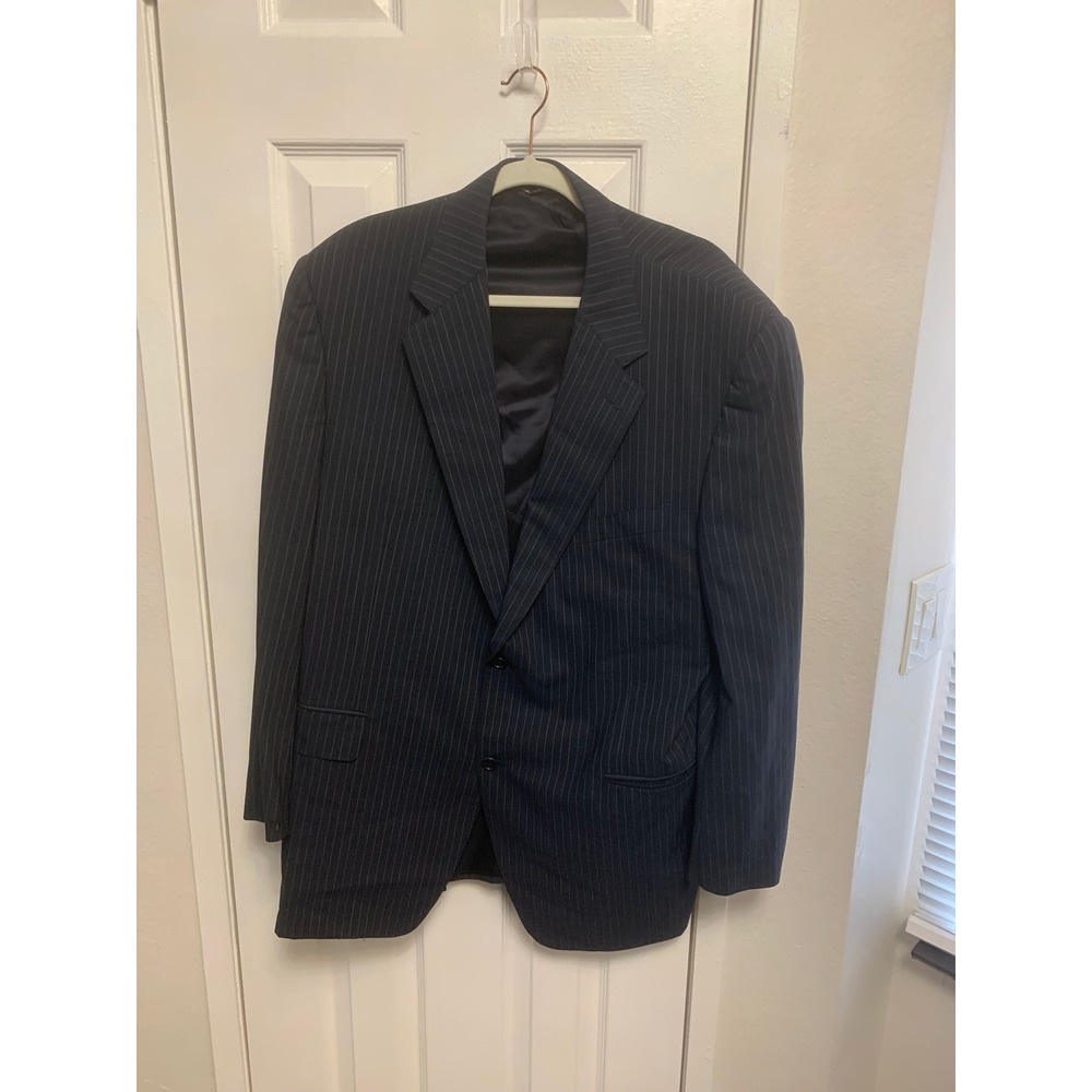 Canali Mens Navy Blue Pinstripe Wool Suit Jacket Blazer Made in Italy 46R - Read